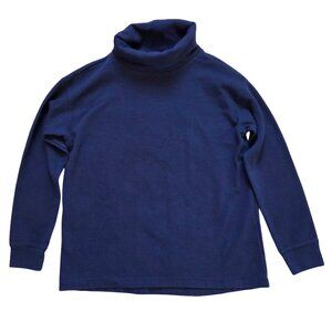 Lands End Sweater Women's Medium Blue Cowl Neck Fisherman Nautical Classic